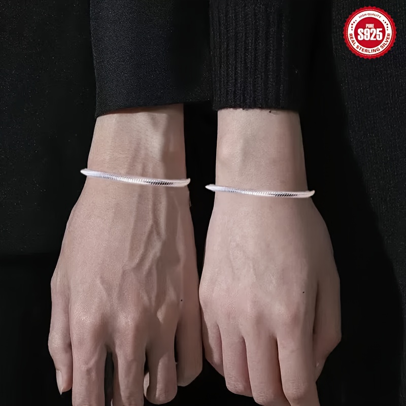 925 Sterling Silver Snake Bone Bracelet Set for Couples